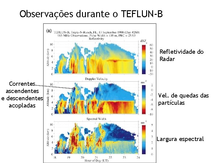 Observações durante o TEFLUN-B Refletividade do Radar Correntes ascendentes e descendentes acopladas Vel. de