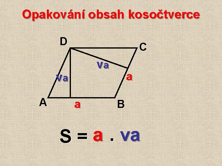 Opakování obsah kosočtverce D C va va A a a B S = a.