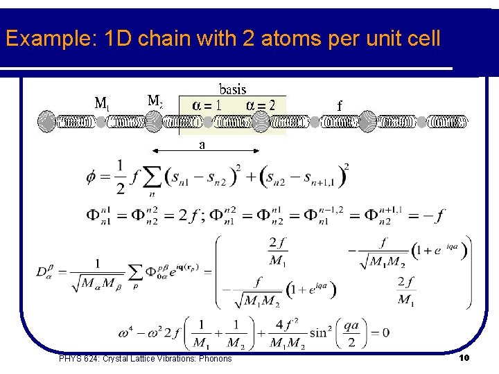 Example: 1 D chain with 2 atoms per unit cell PHYS 624: Crystal Lattice