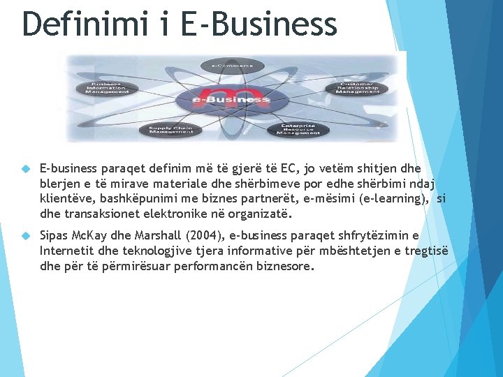 Definimi i E-Business E-business paraqet definim më të gjerë të EC, jo vetëm shitjen