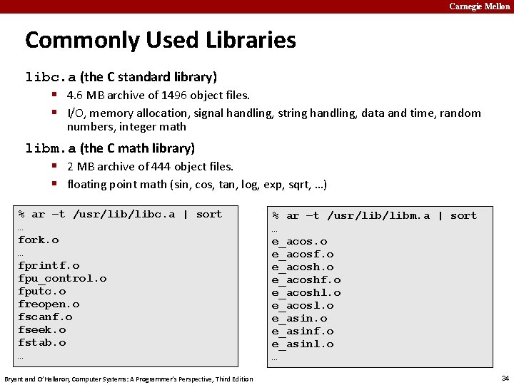 Carnegie Mellon Commonly Used Libraries libc. a (the C standard library) § 4. 6