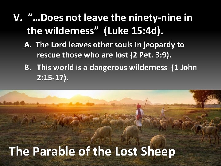 V. “…Does not leave the ninety-nine in the wilderness” (Luke 15: 4 d). A.