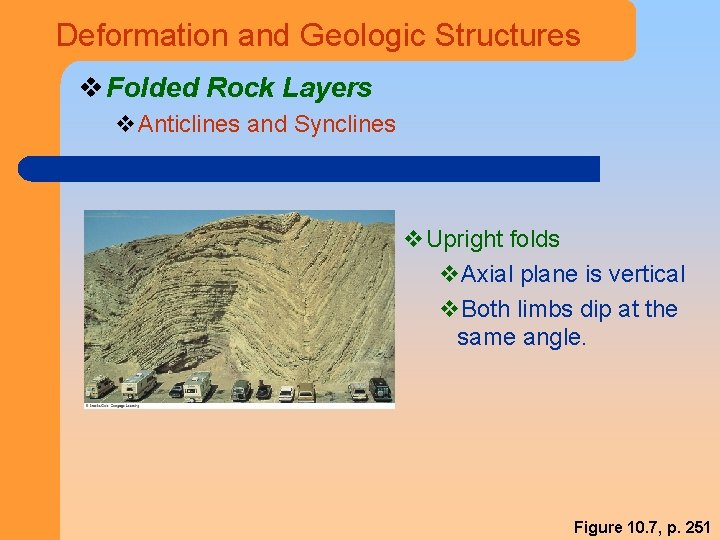 Deformation and Geologic Structures v Folded Rock Layers v. Anticlines and Synclines v. Upright