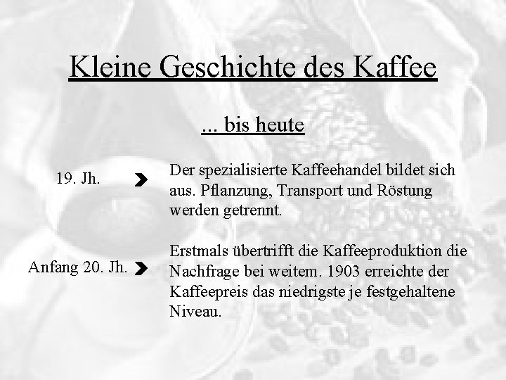 Kleine Geschichte des Kaffee. . . bis heute 19. Jh. Anfang 20. Jh. Der