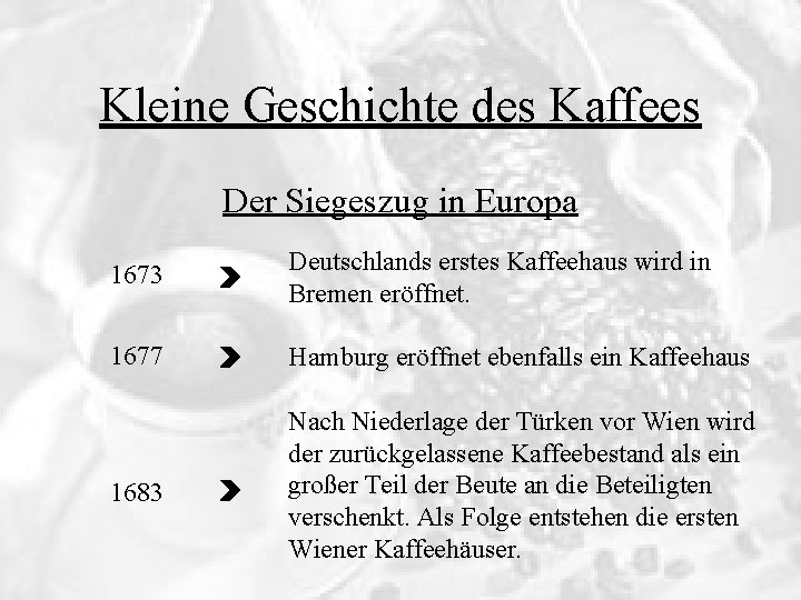Kleine Geschichte des Kaffees Der Siegeszug in Europa 1673 Deutschlands erstes Kaffeehaus wird in