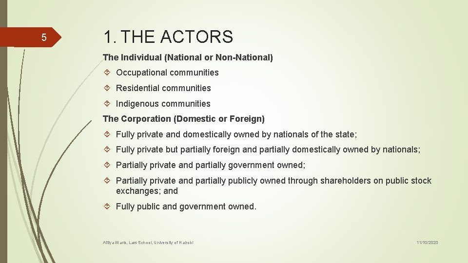 5 1. THE ACTORS The Individual (National or Non-National) Occupational communities Residential communities Indigenous