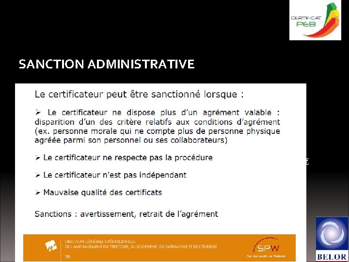 Le certificat PEB SANCTION ADMINISTRATIVE Le € et 50. 000 € Soit ± 2€/m³