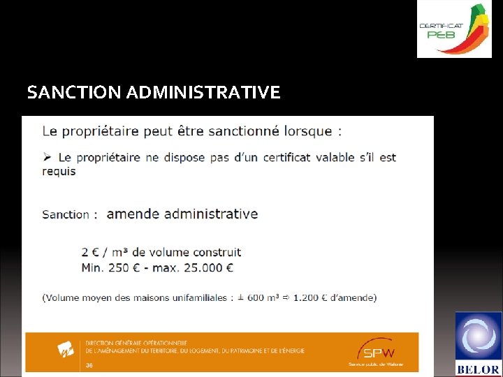 Le certificat PEB SANCTION ADMINISTRATIVE 