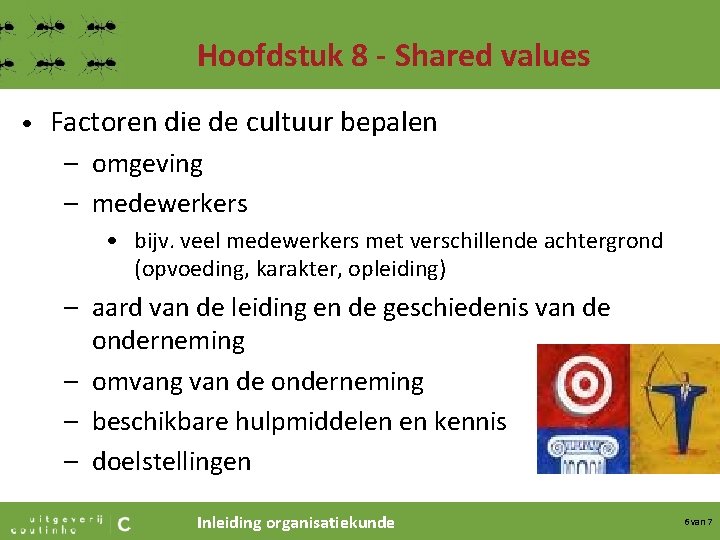 Hoofdstuk 8 - Shared values • Factoren die de cultuur bepalen – omgeving –