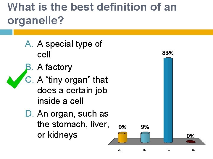 What is the best definition of an organelle? A. A special type of cell