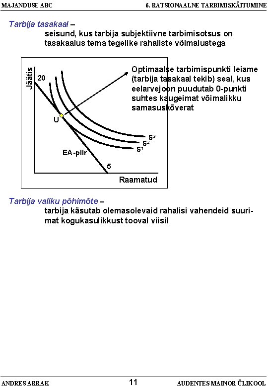 MAJANDUSE ABC 6. RATSIONAALNE TARBIMISKÄITUMINE Jäätis Tarbija tasakaal – seisund, kus tarbija subjektiivne tarbimisotsus