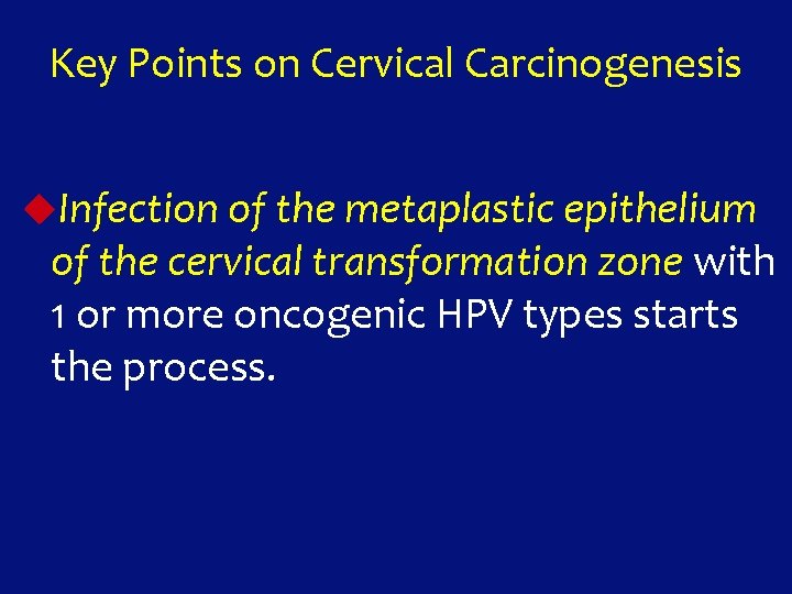 Key Points on Cervical Carcinogenesis u. Infection of the metaplastic epithelium of the cervical