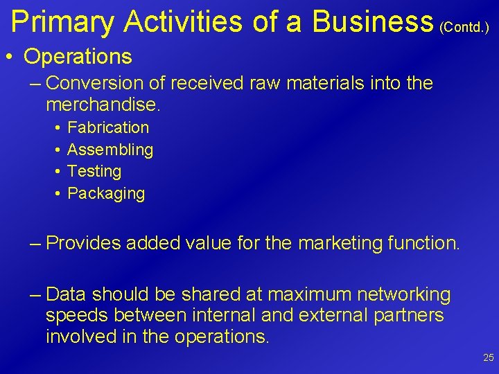 Primary Activities of a Business (Contd. ) • Operations – Conversion of received raw