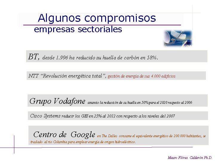 Algunos compromisos empresas sectoriales BT, desde 1. 996 ha reducido su huella de carbón