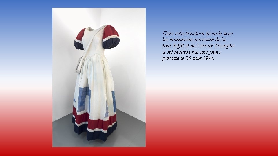 Cette robe tricolore décorée avec les monuments parisiens de la tour Eiffel et de
