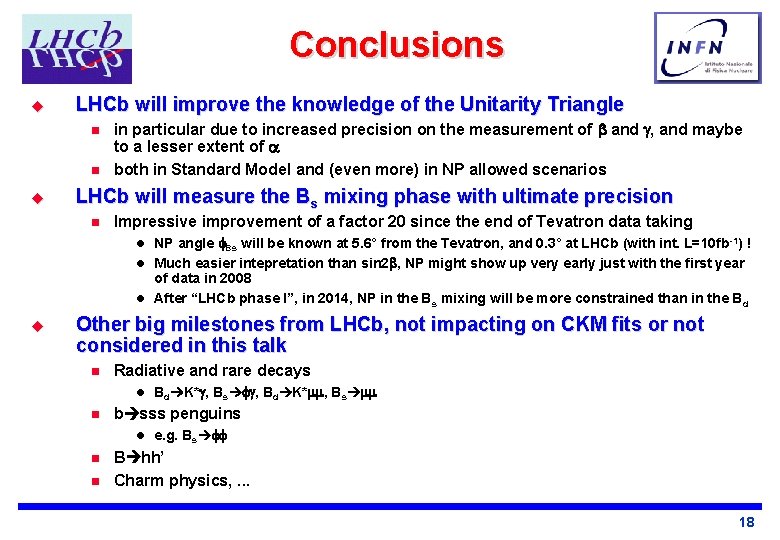 Conclusions u LHCb will improve the knowledge of the Unitarity Triangle n n u