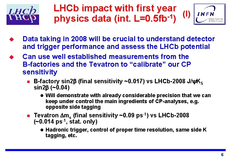 LHCb impact with first year (I) -1 physics data (int. L=0. 5 fb )