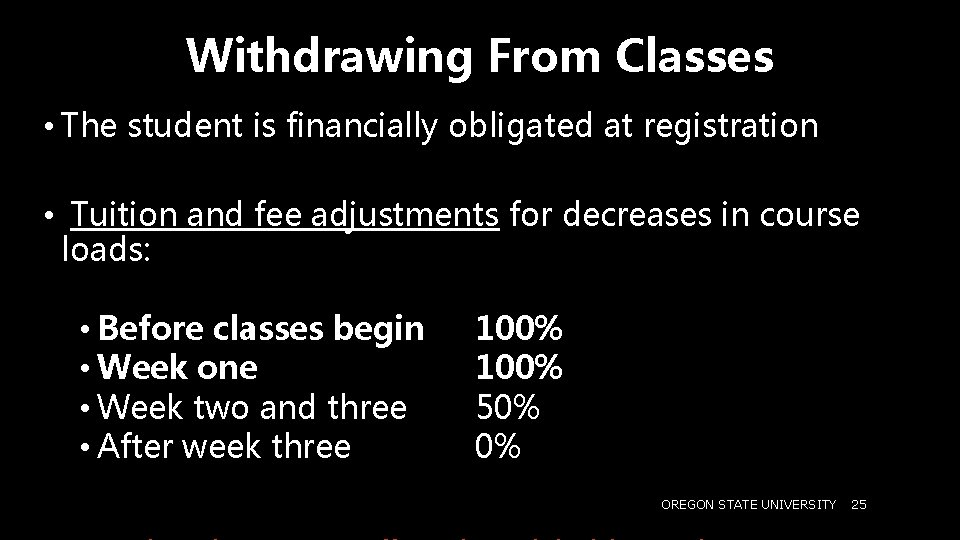 Withdrawing From Classes • The student is financially obligated at registration • Tuition and