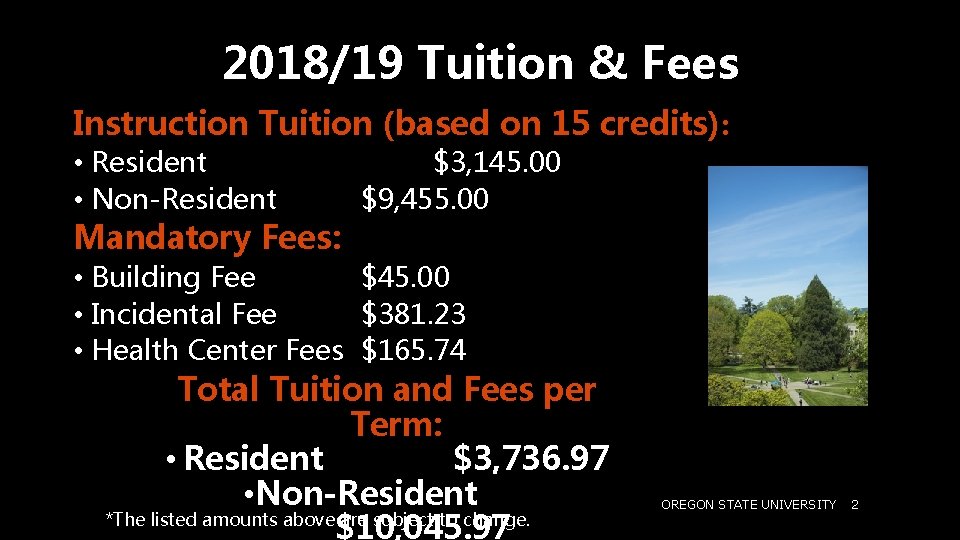 2018/19 Tuition & Fees Instruction Tuition (based on 15 credits): • Resident • Non-Resident