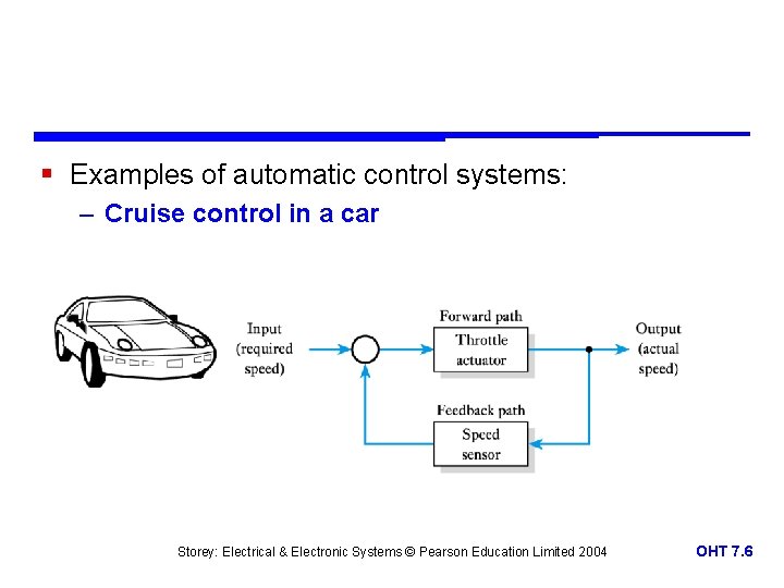 § Examples of automatic control systems: – Cruise control in a car Storey: Electrical