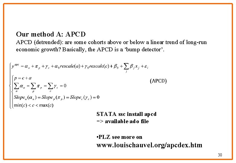 Our method A: APCD (detrended): are some cohorts above or below a linear trend