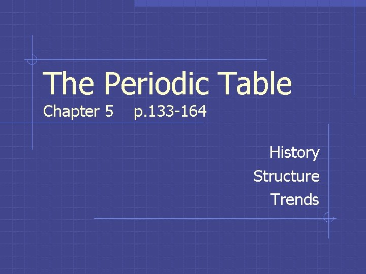 The Periodic Table Chapter 5 p. 133 -164 History Structure Trends 