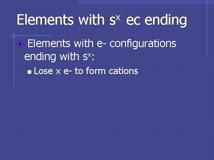 Elements with sx ec ending Elements with e- configurations ending with sx: n Lose