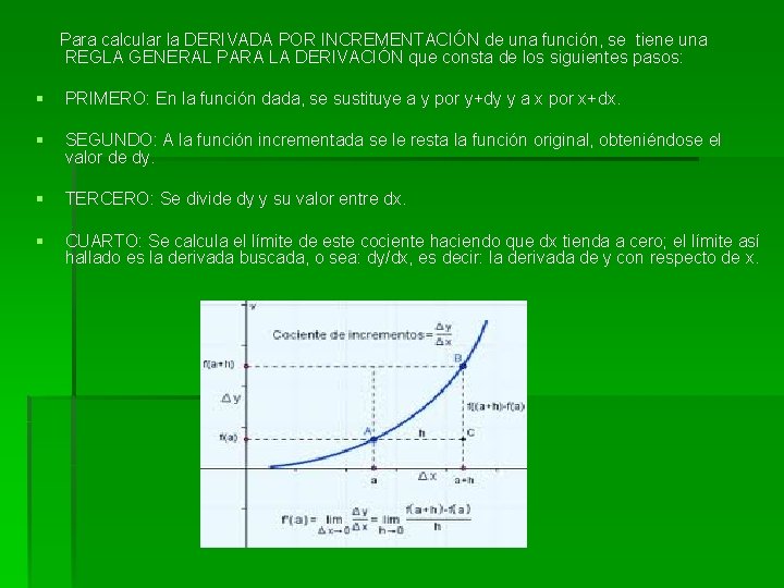 Para calcular la DERIVADA POR INCREMENTACIÓN de una función, se tiene una REGLA GENERAL