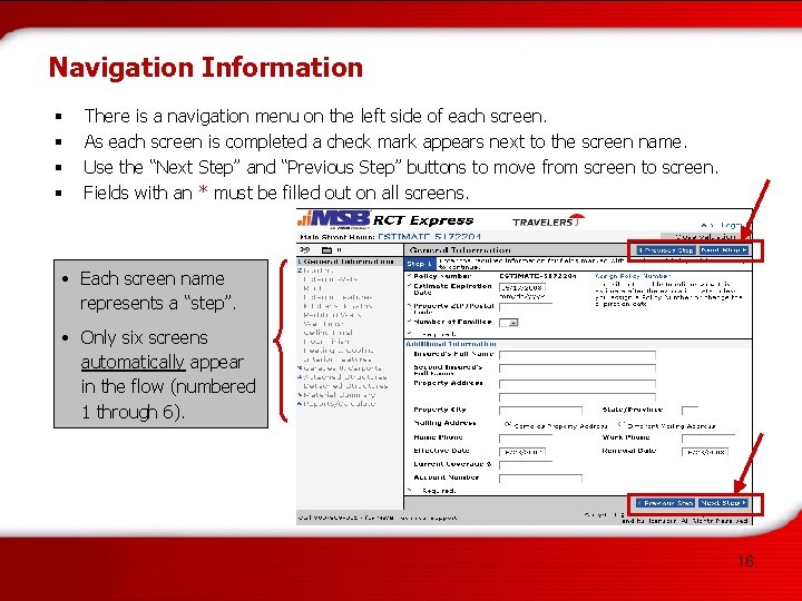 Navigation Information § § There is a navigation menu on the left side of