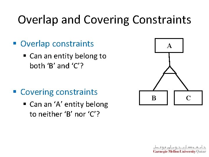 Overlap and Covering Constraints § Overlap constraints A § Can an entity belong to