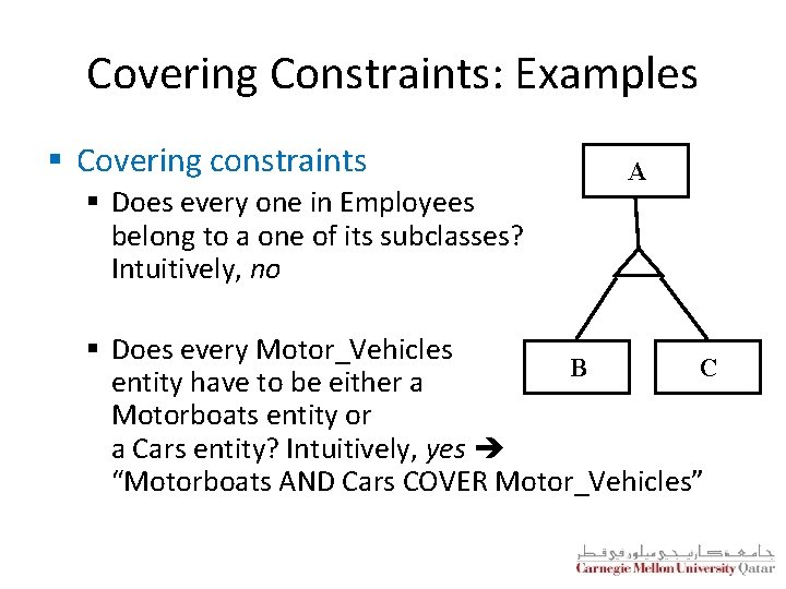 Covering Constraints: Examples § Covering constraints § Does every one in Employees belong to