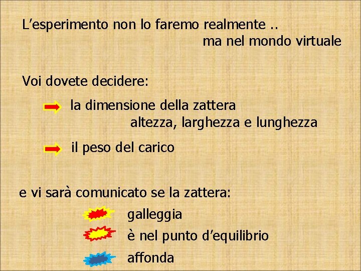 L’esperimento non lo faremo realmente. . ma nel mondo virtuale Voi dovete decidere: la