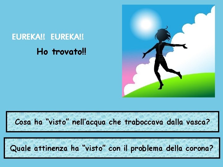 EUREKA!! Ho trovato!! Cosa ha “visto” nell’acqua che traboccava dalla vasca? Quale attinenza ha