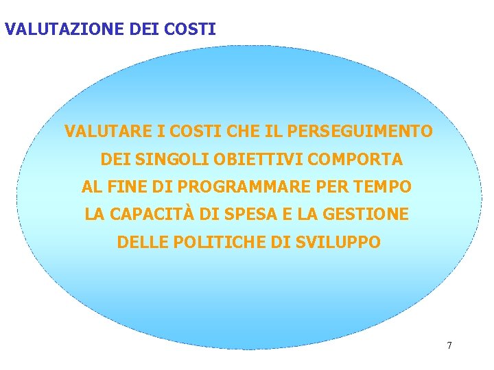 VALUTAZIONE DEI COSTI VALUTARE I COSTI CHE IL PERSEGUIMENTO DEI SINGOLI OBIETTIVI COMPORTA AL