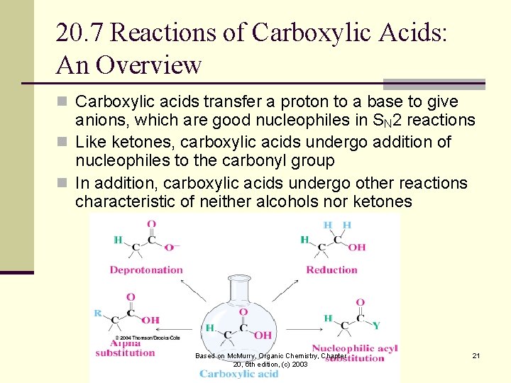 20. 7 Reactions of Carboxylic Acids: An Overview n Carboxylic acids transfer a proton