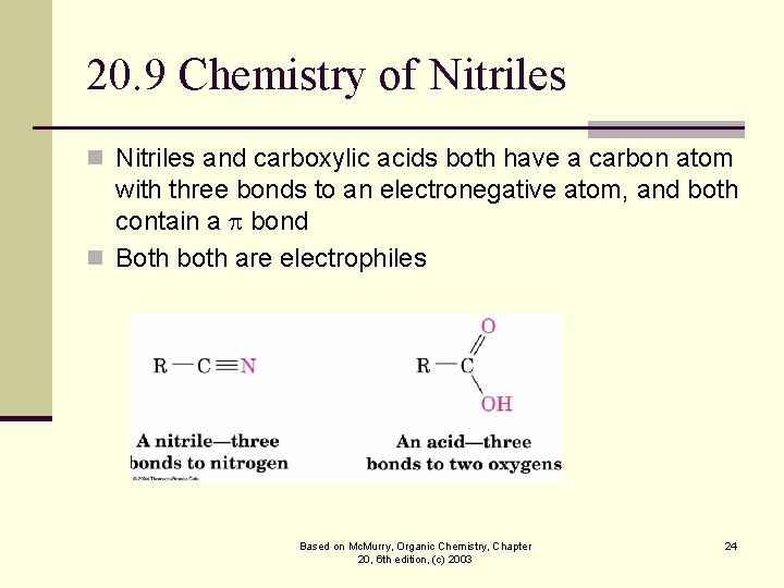 20. 9 Chemistry of Nitriles n Nitriles and carboxylic acids both have a carbon