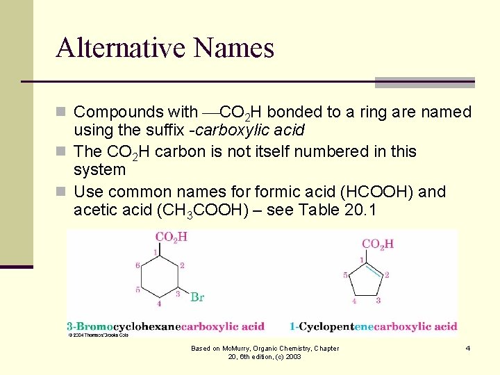 Alternative Names n Compounds with CO 2 H bonded to a ring are named