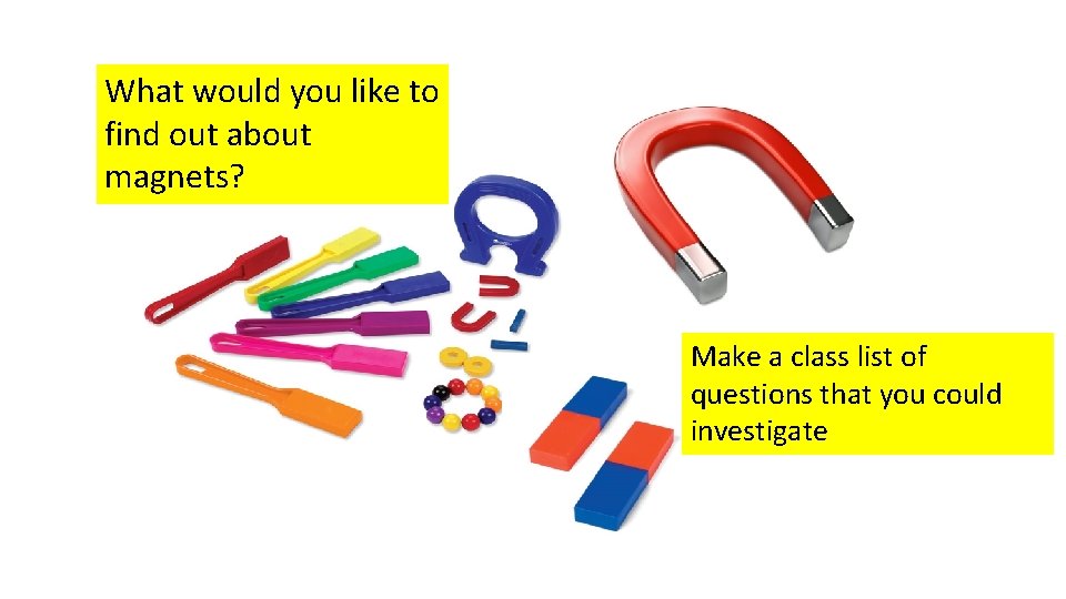 What would you like to find out about magnets? Make a class list of