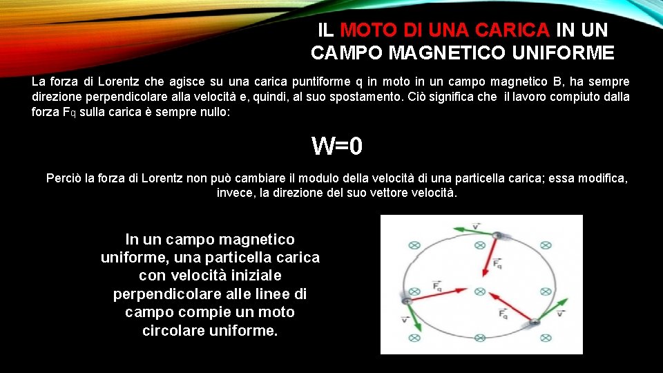 IL MOTO DI UNA CARICA IN UN CAMPO MAGNETICO UNIFORME La forza di Lorentz