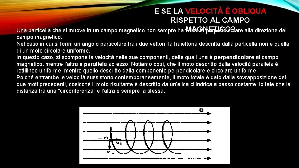E SE LA VELOCITÀ È OBLIQUA RISPETTO AL CAMPO MAGNETICO? Una particella che si