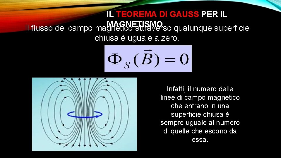 IL TEOREMA DI GAUSS PER IL MAGNETISMO Il flusso del campo magnetico attraverso qualunque