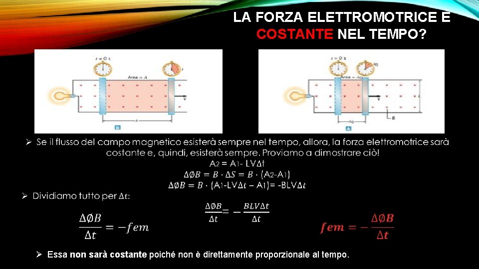 LA FORZA ELETTROMOTRICE È COSTANTE NEL TEMPO? Ø Essa non sarà costante poiché non