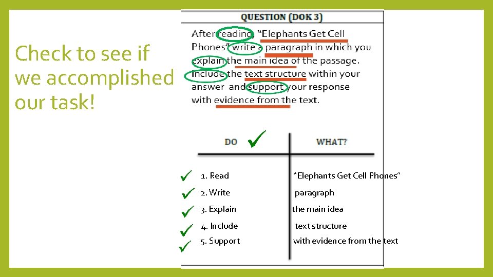 Check to see if we accomplished our task! 1. Read “Elephants Get Cell Phones”