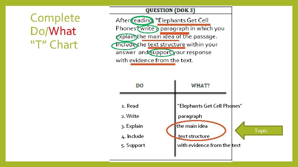 Complete Do/What “T” Chart 1. Read “Elephants Get Cell Phones” 2. Write paragraph 3.