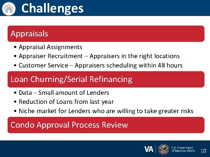 Challenges Appraisals • Appraisal Assignments • Appraiser Recruitment – Appraisers in the right locations