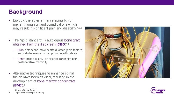 Background • Biologic therapies enhance spinal fusion, prevent nonunion and complications which may result