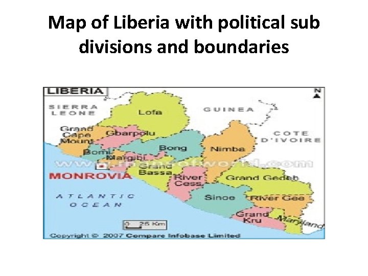 Map of Liberia with political sub divisions and boundaries 