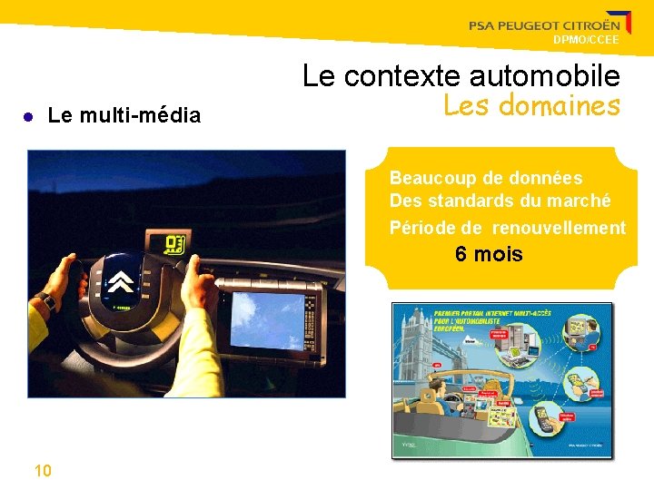 DPMO/CCEE Le contexte automobile l Le multi-média Les domaines Beaucoup de données Des standards