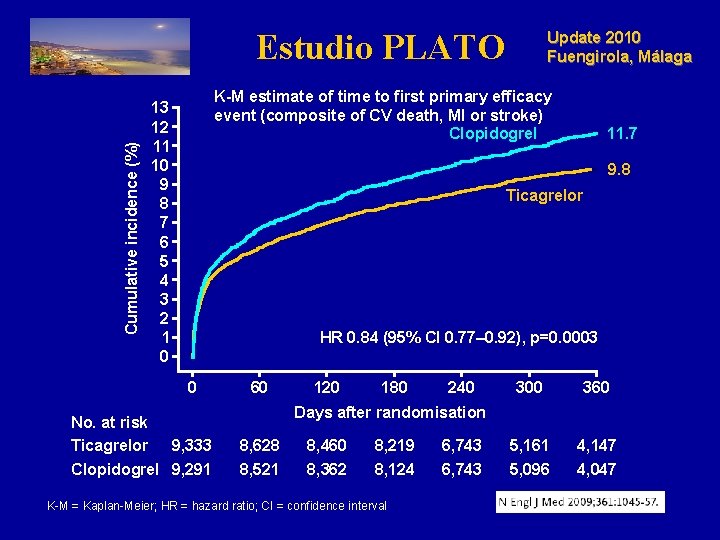 Cumulative incidence (%) Estudio PLATO Update 2010 Fuengirola, Málaga K-M estimate of time to