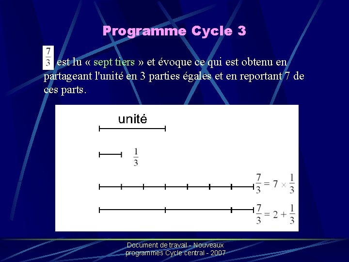 Programme Cycle 3 est lu « sept tiers » et évoque ce qui est